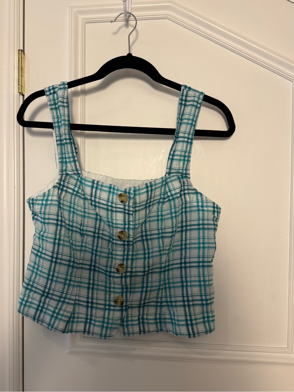 Maeve Anthropologie Aqua Plaid Button Front Tank M